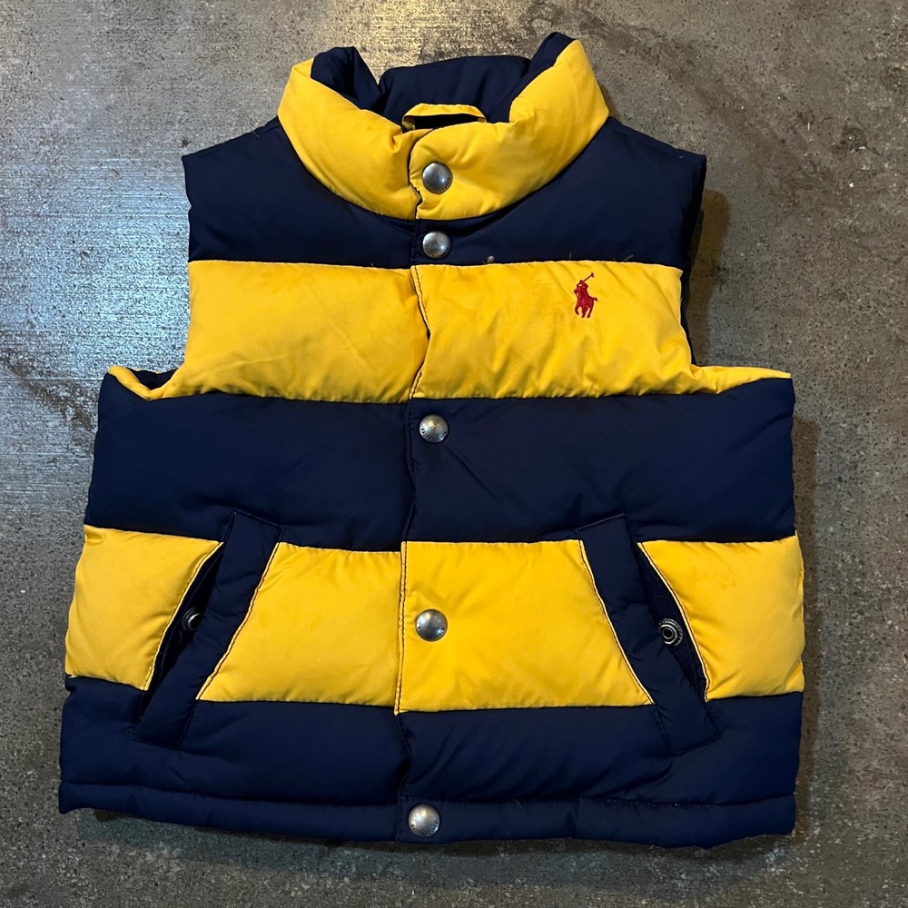 Polo‎ Ralph Lauren Puffer Vest Kids 2T Navy Blue Yellow Colorblock Big Pony #3